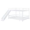 Full over Full Size Metal Bunk Bed with Slide and Guardrails, White