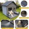 Large dog house, 44.2" long x 44.6" wide x 44.6" high solid wood asphalt roof dog house for large dogs with large terrace