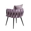 Pure Purple Modern Velvet Dining Chairs Set of 2 Hand Weaving Accent Chairs Living Room Chairs Upholstered Side Chair with Black Metal Legs for Dining