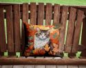 La Perm Cat in Fall Leaves Throw Pillow Machine Washable, Indoor/Outdoor 14Hx14W