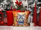 British Shorthair Cat in Fall Leaves Throw Pillow Machine Washable, Indoor/Outdoor 14Hx14W