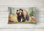 NEW Watercolor Wildlife Throw Pillow Throw Indoor/Outdoor Patio Washable, Grizzly Bear 2925,12Hx16W