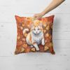 Turkish Van Cat in Fall Leaves Throw Pillow Machine Washable, Indoor Outdoor Decorative Pillow for Couch, Bed or Patio, 18Hx18W