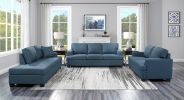 2pc Sofa Set Blue Textured Fabric Upholstered Sofa and Loveseat