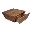 36" Handcrafted Farmhouse Coffee Table, Geometric Angled Square, 1 Drawer, Walnut Wood