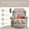 Vanbow.Swinging recliner massage heated sofa, with USB and 2 cup holders in side pockets, PackageA and B (Beige fabric)