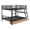 Full Size Metal Bunk Bed with Built-in Desk, Light and 2 Drawers, Black