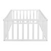 Twin Size Wood Floor Bed Frame with Fence and Door, White