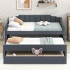 Twin Size Upholstered Daybed w/Trundle and Three Drawers,Grey