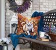 Turkish Van Cat in Fall Leaves Throw Pillow Machine Washable, Indoor Outdoor Decorative Pillow for Couch, Bed or Patio, 18Hx18W