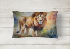 NEW Watercolor Wildlife Throw Pillow Throw Pillow for Indoor Couch Bed Outdoor Patio Washable, Lion 2953,12Hx16W