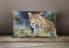 NEW Watercolor Wildlife Throw Pillow Indoor/Outdoor Washable, Leopard 2946,12Hx16W