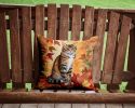 California Spangled Cat in Fall Leaves Throw Pillow Machine Washable, Indoor Outdoor Decorative Pillow for Couch, Bed or Patio, 14Hx14W