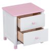 Wooden Nightstand with Two Drawers for Kids,End Table for Bedroom,White+Pink