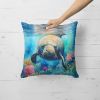 Manatee Throw Pillow Machine Washable, Indoor Outdoor Decorative Pillow 18Hx18W