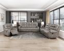 Double Reclining Sofa Microfiber, Plush Seating, Gray Solid Wood Frame