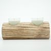 8.66'' L Brown Dual-Compartment Wooden Candle Holder