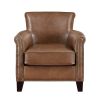 Traditional Brown Leather Accent Chair, Solid Wood Frame Top-Grain Leather Nail head Trim