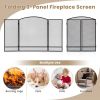 3-Panel Foldable Fireplace Screen with Wrought Metal Mesh