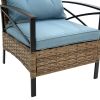 Patio 4 piece sectional low dining conversation sofa set- KD rattan wicker outdoor garden furniture corner sofa set with cushion.