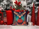 Moose Christmas Throw Pillow Machine Washable, Indoor Outdoor Decorative Pillow for Couch, Bed or Patio, 18Hx18W