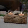 8.66'' L Brown Dual-Compartment Wooden Candle Holder