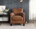 Traditional Brown Leather Accent Chair, Solid Wood Frame Top-Grain Leather Nail head Trim