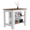 Cala Kitchen Island, Four Legs, Three Shelves -White / Walnut