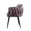 Pure Purple Modern Velvet Dining Chairs Set of 2 Hand Weaving Accent Chairs Living Room Chairs Upholstered Side Chair with Black Metal Legs for Dining