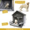 Large dog house, 44.2" long x 44.6" wide x 44.6" high solid wood asphalt roof dog house for large dogs with large terrace