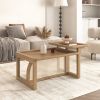 Modern 2 Piece Nesting Rattan Wood+ MDF Coffee Table Set in Natural