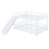 Full over Full Size Metal Bunk Bed with Slide and Guardrails, White