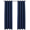 Blackout Curtains with Rings 2 pcs Navy Blue 54"x95" Fabric