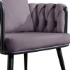 Pure Purple Modern Velvet Dining Chairs Set of 2 Hand Weaving Accent Chairs Living Room Chairs Upholstered Side Chair with Black Metal Legs for Dining