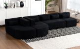 143.7" Upholstered Sofa Free-combined Sofa Couch with Two Chaise Lounge and Five Back Pillows for Living Room, Black