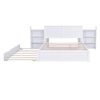 Queen Size Storage Platform Bed with Pull Out Shelves and Twin XL Size Trundle, White