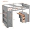 Twin Size Loft Bed with Ladder, Shelves, and Desk, Gray