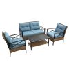 Patio 4 piece sectional low dining conversation sofa set- KD rattan wicker outdoor garden furniture corner sofa set with cushion.