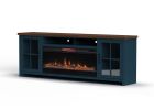 Bridgevine Home Nantucket 97 inch Fireplace TV Stand Console for TVs up to 100 inches, Minimal Assembly, Blue Denim and Whiskey Finish