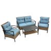 Patio 4 piece sectional low dining conversation sofa set- KD rattan wicker outdoor garden furniture corner sofa set with cushion.