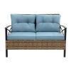 Patio 4 piece sectional low dining conversation sofa set- KD rattan wicker outdoor garden furniture corner sofa set with cushion.