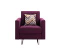 Victoria 33.5" Purple Linen Fabric Armchair with Metal Legs, Side Pockets, and Pillow