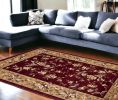 8' X 11' Red Beige Machine Woven Floral Traditional Indoor Area Rug