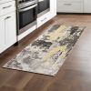 7' Grey Machine Woven Watercolor Splash Indoor Runner Rug