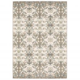 7' X 10' Ivory Gray Abstract Ikat Indoor Area Rug