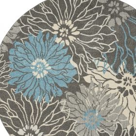 8' Blue And Gray Round Floral Power Loom Area Rug