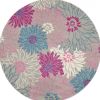 8' Gray Round Floral Dhurrie Area Rug