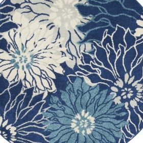 4' Blue And Ivory Round Floral Dhurrie Area Rug