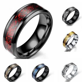 Men's Vintage Stainless Steel Dragon Patch Striped Patch Ring For Boyfriend Girlfriend Son Daughter Gifts (Color: Black Ring Silver Plate With Black Background, size: No. 10)