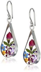 Amazon Collection Sterling Silver Pressed Flower Teardrop Earrings (Color: Multicolor/Silver)